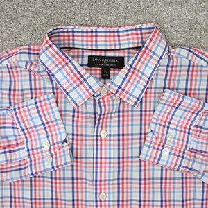 Banana Republic Shirt Mens XL Red/Blue/White Non-Iron Standard Fit L/S Button Up
